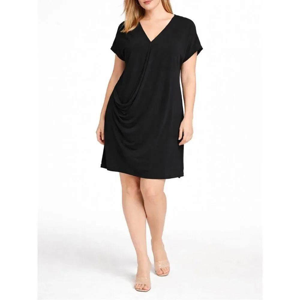 Eloquii Black V-Neck Draped Jersey Dress